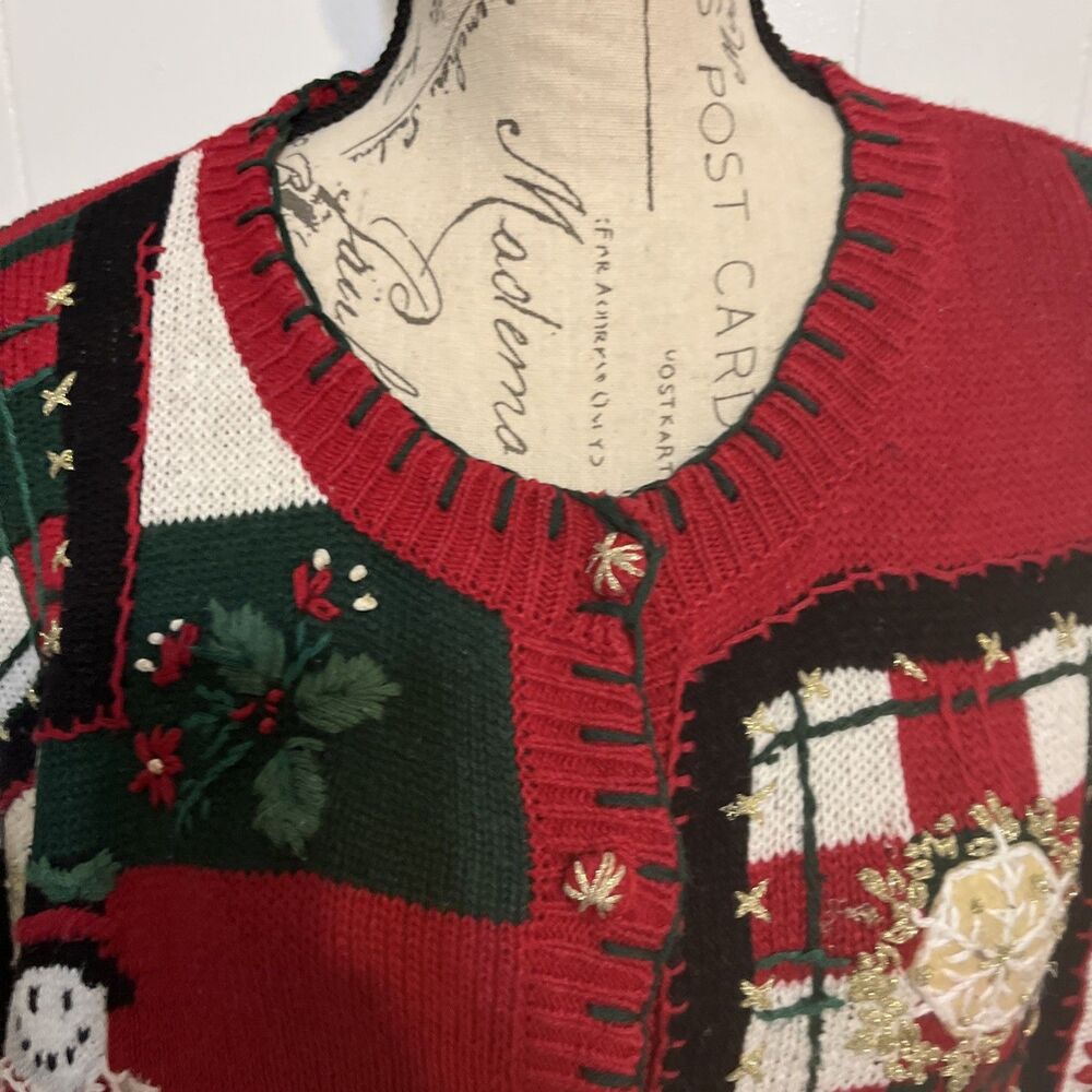 Vtg Y2K Tiara Womens Size 1X Knitted Christmas Sweater Rami Cotton Button Front - Picture 4 of 11